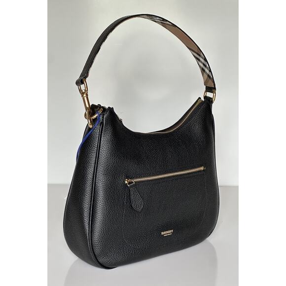 Burberry Hobo Leather Shoulder Bag Check Strap Black 81046821 Italy NWT $1750 - Picture 6 of 16